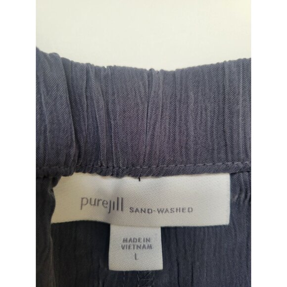 Pure Jill Blue Sand Washed Elastic Waist Cropped Wide Leg Size L Lagenlook - Picture 3 of 8